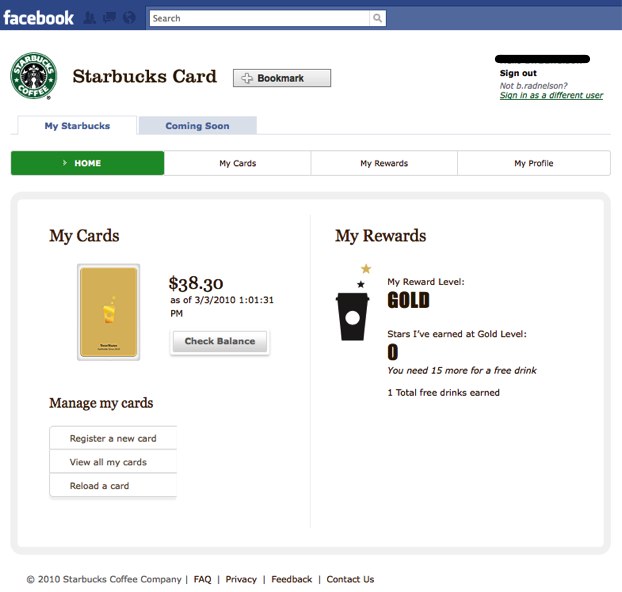 Manage Your Starbucks Card From Facebook